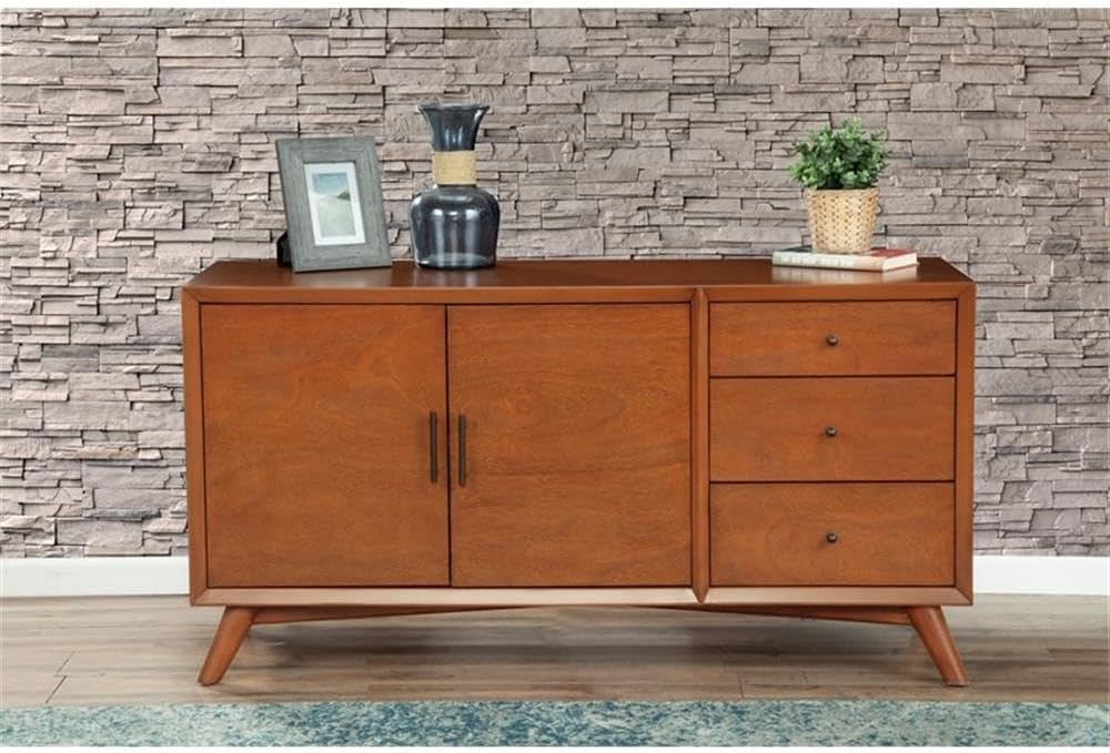 Flynn 58" Mahogany and Okoume Veneer Sideboard with Wine Storage, Chestnut