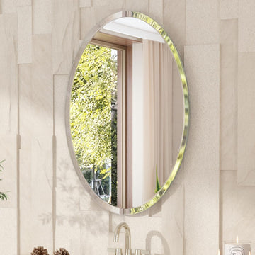 Frameless Oval Mirror, 28" x 36" Bathroom Wall Mirror with Beveled Edge, Modern Decorative Vanity Mirrored | 1/4-Inch