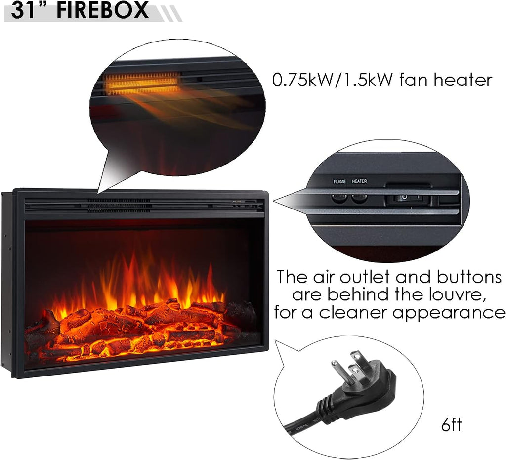 Electric Fireplace with 48" Mantel Surround and Jaden 31" Insert, Cream White Finish
