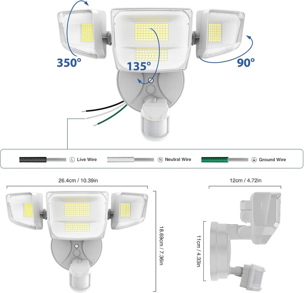 Outdoor Motion Sensor Light, Dusk to Dawn Outside Lighting, White
