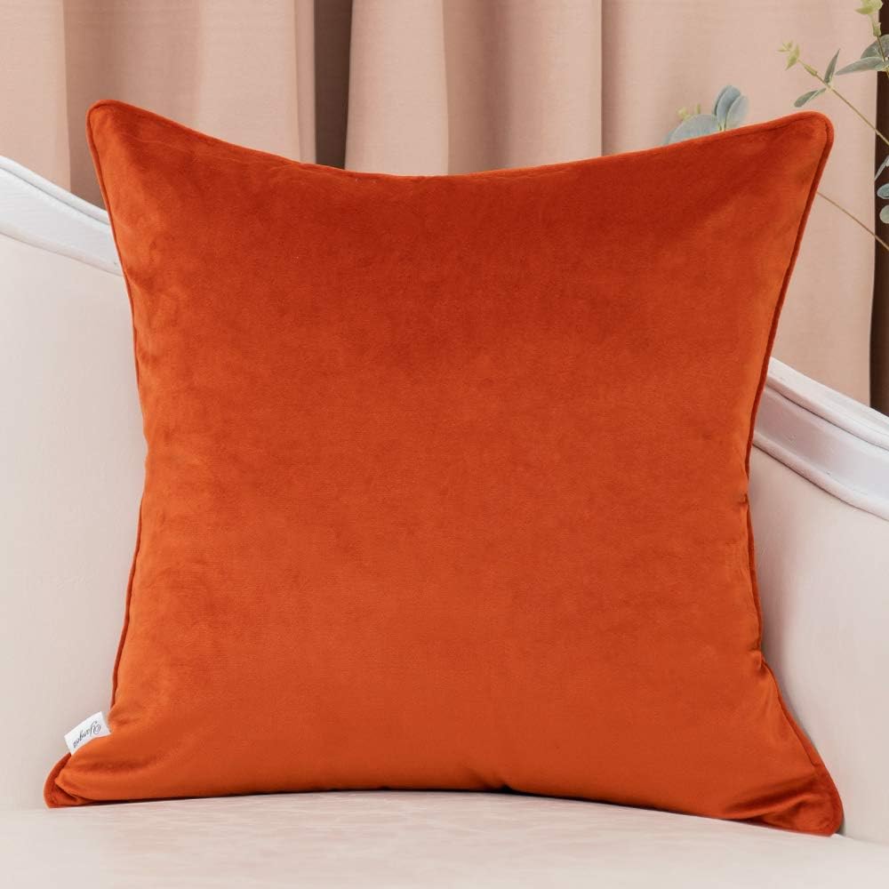 Orange Square Throw Pillow Cover Wavy Velvet Cushion Cover Modern Zippered Pillowcase, 20 x 20 Inch