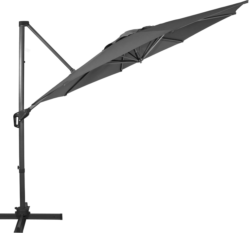 10Ft Cantilever Patio Umbrella, 360° Rotation & Integrated Tilting System Offset Umbrella with 8 Sturdy Ribs - Grey