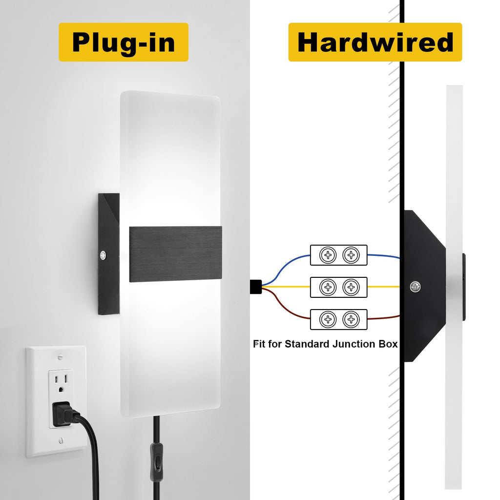 Plug in Wall Sconces with Adjustable 3000K-6500K Colors & 10%-100% Brightness, Wall Sconces Set of Two with Remote