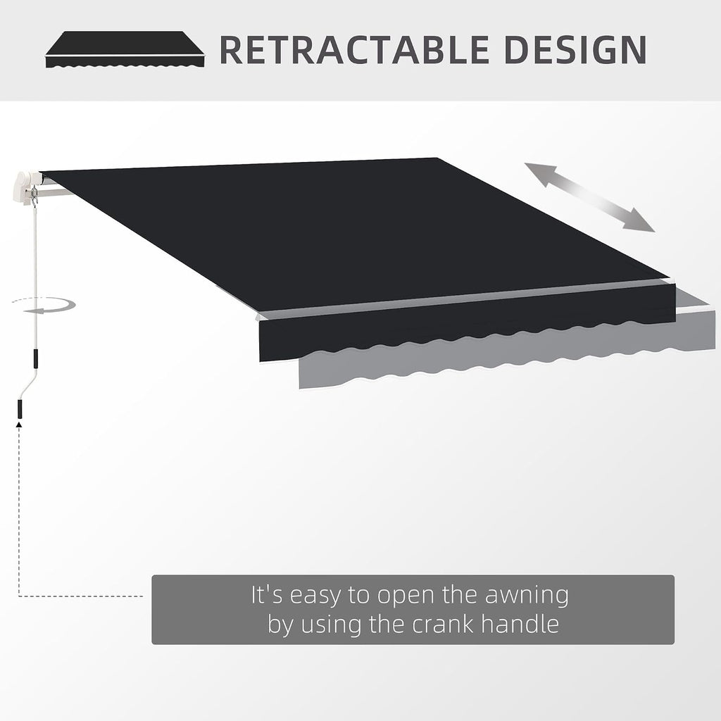 8' x 7' Patio Retractable Awning, Manual Exterior Sun Shade Deck Window Cover, Black