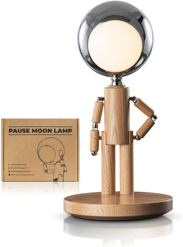Rechargeable Cordless Desk Lamp, Creative Wooden Table Lamp with 3 Color &Stepless Dimming, Adjustab