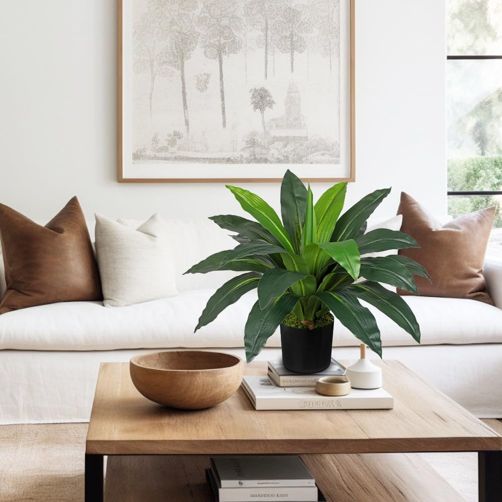 Faux Plants 17'' Dracaena Artificial Plants Indoor Yucca Fake Potted Plant with 19 Leaves Tropical Silk Plant Living
