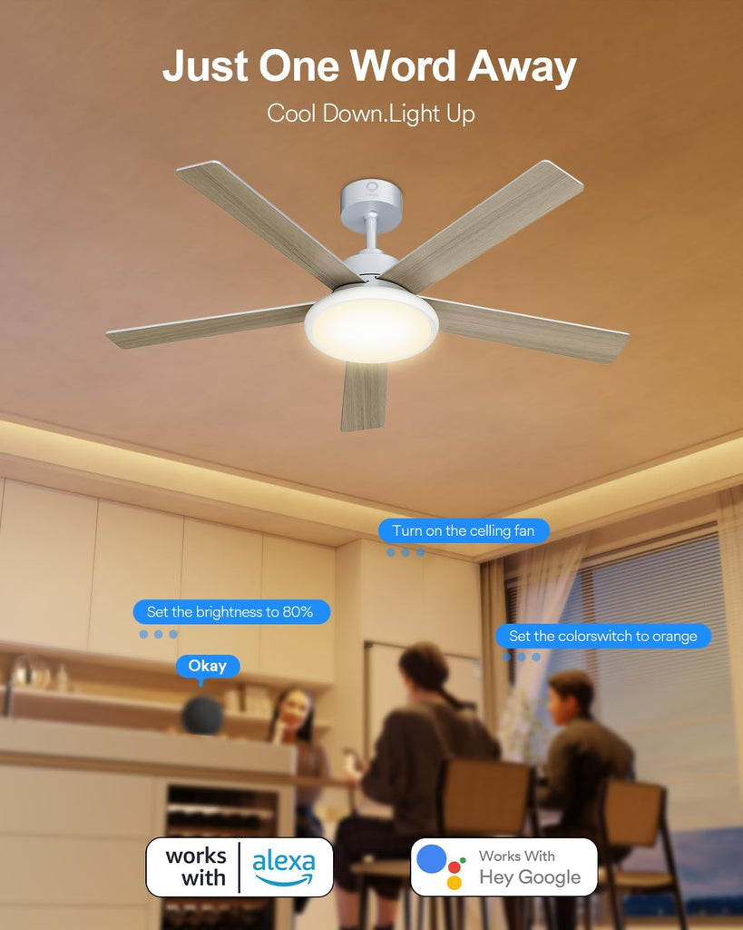 52'' Smart Ceiling Fan with RGBAI Lights Remote, RGB & Stepless Color Temperature, Work with Alexa/Google/App
