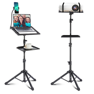 Projector Tripod Stand, 50" Laptop Stand with 2 Shelves for Projector, iPad, DJ Equipment, Portable Adjustable Floor