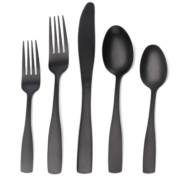 Matte Black Silverware Set, Satin Finish 20-Piece Stainless Steel Flatware set, Tableware Cutlery Set Service for 4