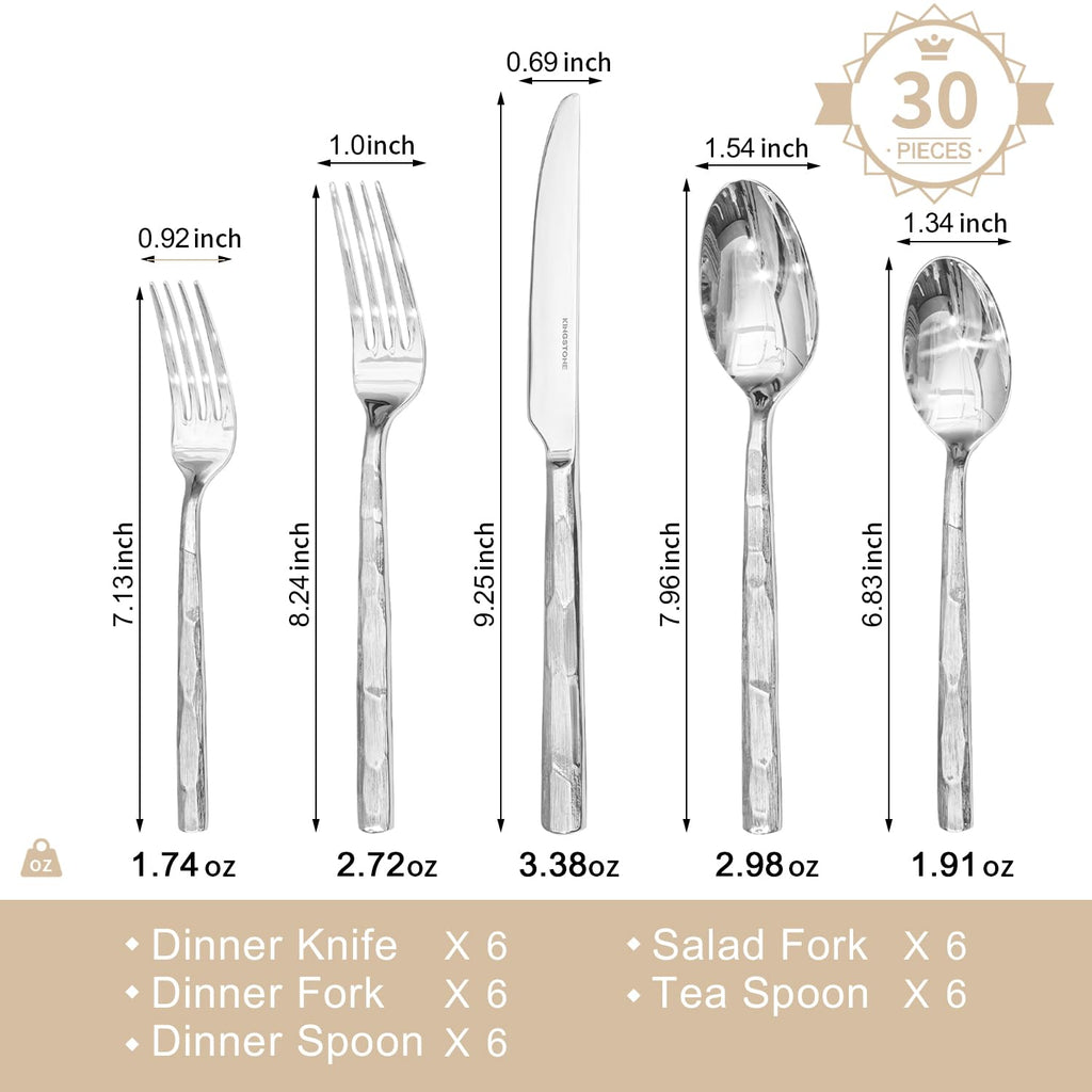 30-Piece Silverware Set, 18/10 Stainless Steel Flatware Set for 6