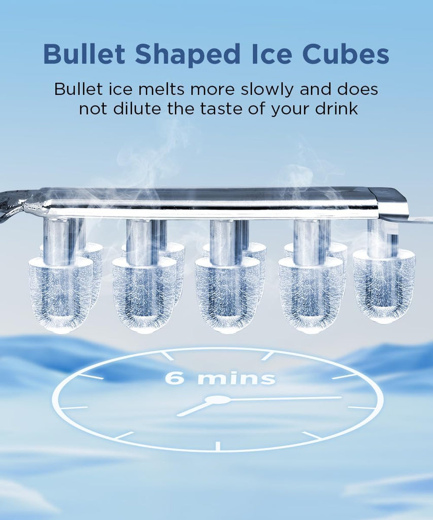 Ice Maker Countertop, Portable Ice Machine with Self-Cleaning, 26.5lbs/24Hrs, 9 Bullet Ice Cubes in 6 Mins, Ice