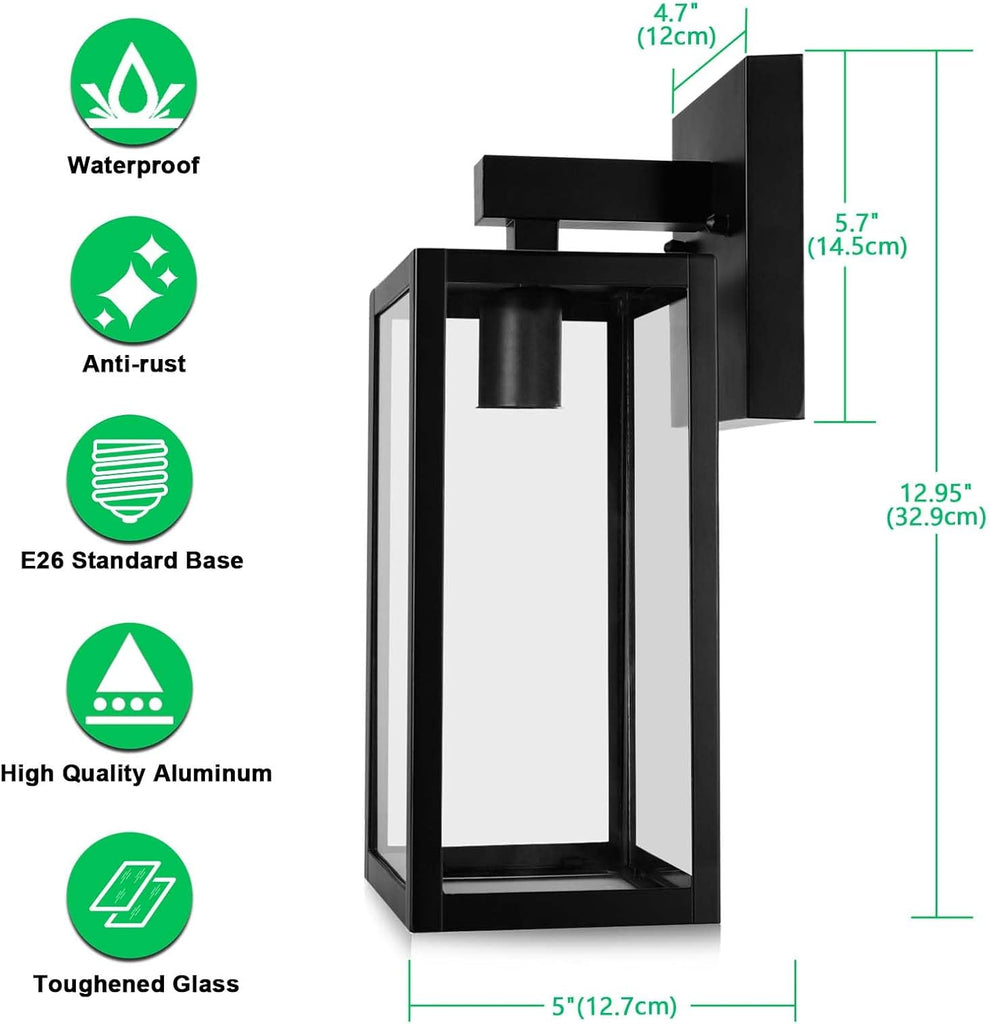Outdoor Wall Lantern, Exterior Waterproof Wall Sconce Light Fixture, Black Anti-Rust Mount Light with Clear Glass