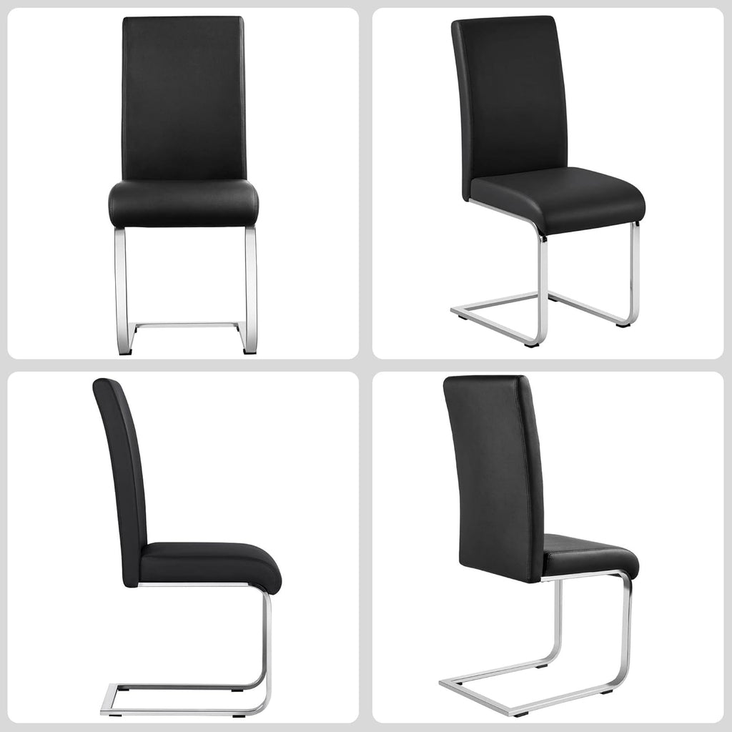 Dining Chairs Set of 2 Modern Faux Leather Upholstered Dining Room Chairs with High Back and Metal Chrome Legs for Kitchen/Living Room/Restaurant, Black