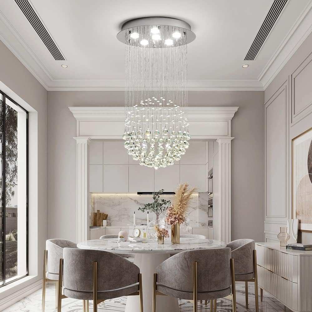 Modern K9 Crystal Raindrop Chandelier Flush Mount LED Ceiling Light Fixture, 3-Color