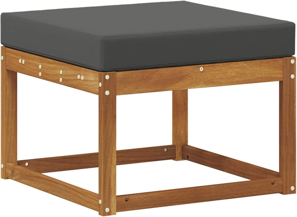 Outdoor Footstool Solid AcaciaWood Patio Ottoman with Anthracite Cushion, Modular Sectional Single Seat for Backyard