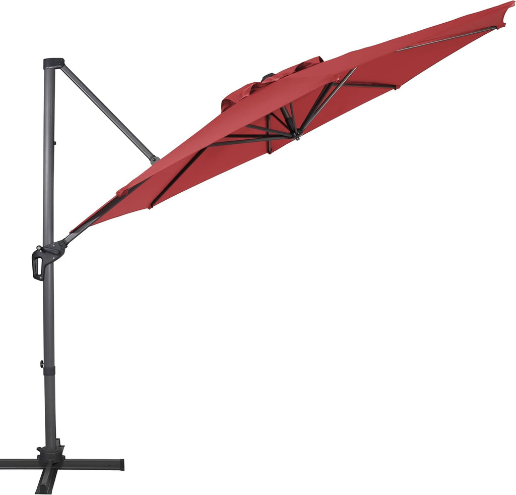 10Ft Cantilever Patio Umbrella, 360° Rotation & Integrated Tilting System Offset Umbrella with 8 Sturdy Ribs - Red