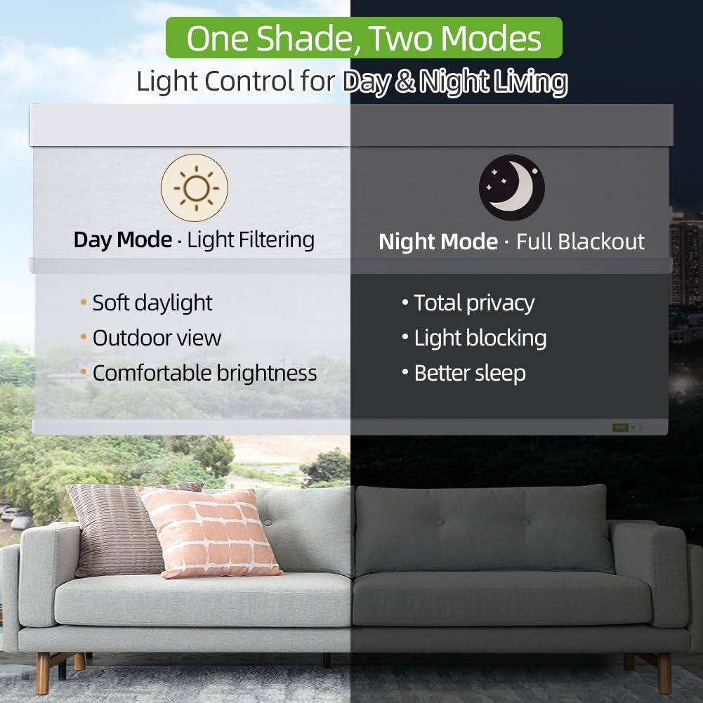 Motorized Day & Night Dual Layers Roller Shades(Grey)
