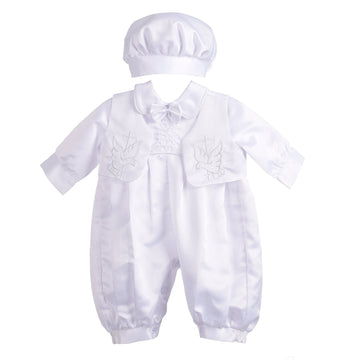 Angels Baby Boys Christening 3-Piece Romper, White, Months