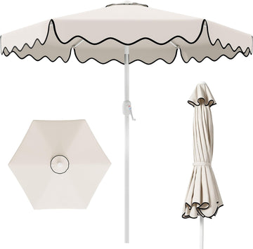 Patio Umbrella with Wavy Trim, UV-Fade-Resistant Canopy, Crank & Tilt - White 9ft