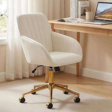 Velvet Home Office Desk Chair, Modern Cute Computer Task Chair with Back, Height Adjustable Upholstered Vanity Chair