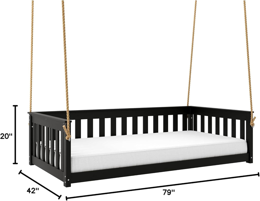 Beckett Heavy Duty Poly Daybed Swing in Black, Twin Size - Composite HDPE Porch Swing Bed Made from Recycled Plastic