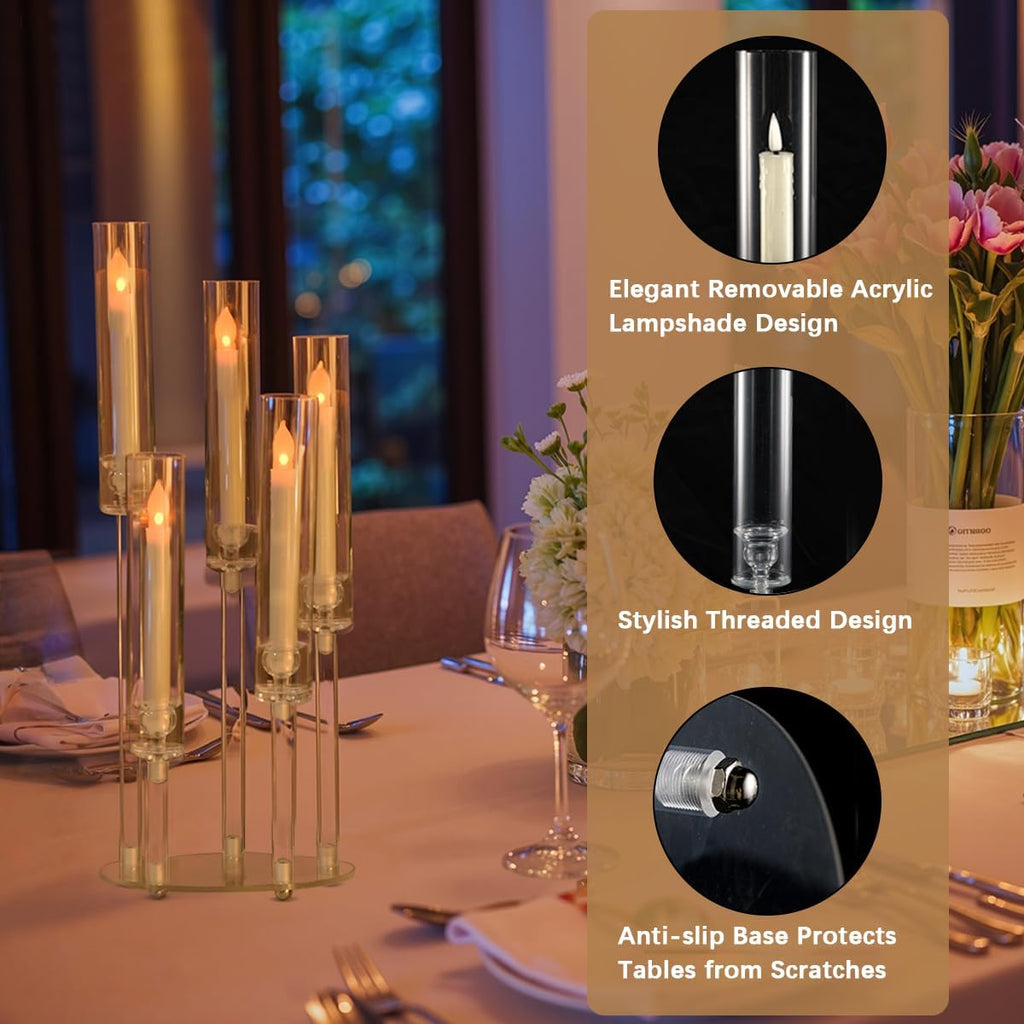 4PCS 5 Arm Acrylic Candelabra for Table Wedding Centerpiece,Crystal Clear Candle Stick Holders Candelabra Centerpiece