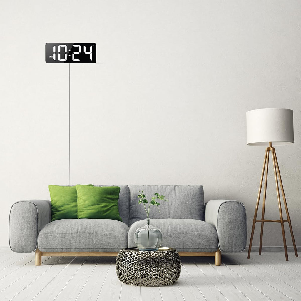 LED Digital Wall Clock with Large Display, Big Digits, Auto-Dimming, 12/24Hr Format, Modern Electric Small Silent