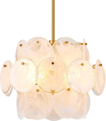 Dia 15.75 Inches Modern Glass Chandelier for Foyer, Gold Dining Room Light Fixture, Large Vintage Pendant Chandelier