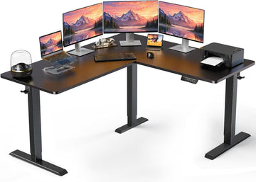 63′′ L Shaped Standing Desk Electric Adjustable Height, Black | Left & Right Interchangeable Installation, 4 Memory