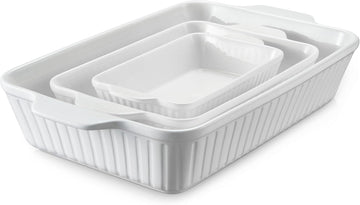 Casserole Dishes for Oven, Dishes Set, Ceramic Bakeware Sets of 3, Lasagna Pan Deep, Rectangular Pan Set with Handles