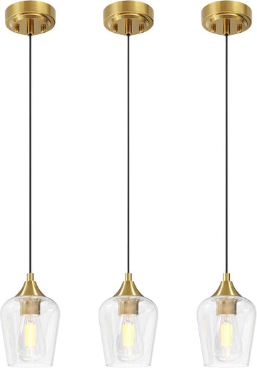 Pendant Lights Kitchen Island, Brushed Gold Pendant Light Fixtures with E26 Base & Adjustable Cable, Modern Pendant