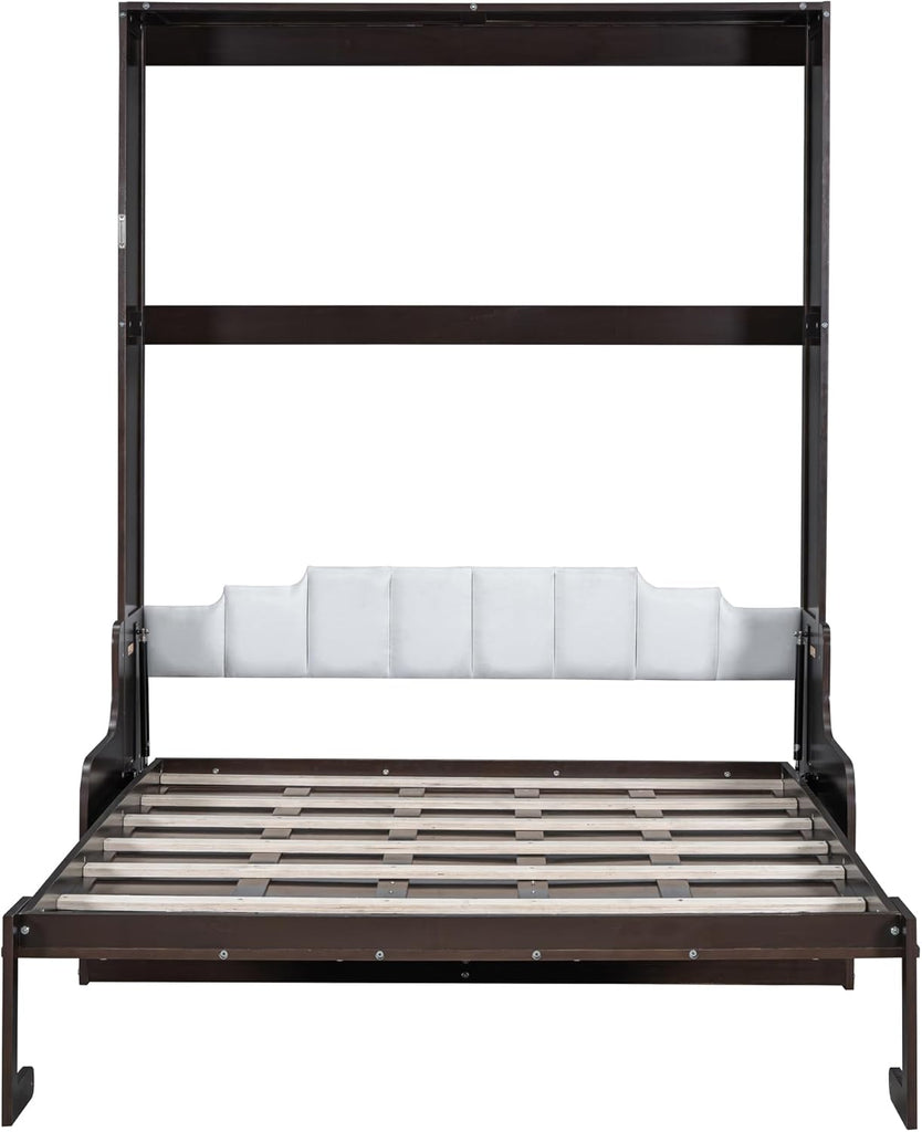 Queen Murphy Bed, Wooden Queen Murphy Bed Wall Bed with Sofa and Cushion, for Home Office or Small Room, Espresso