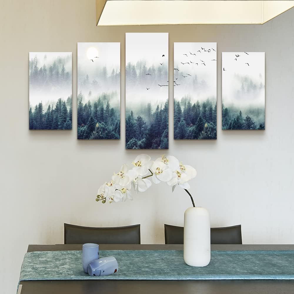 Canvas Wall Art Wall Decorations Modern Office Wall Decor Foggy Forest Trees Landscape Painting Stretched And Framed