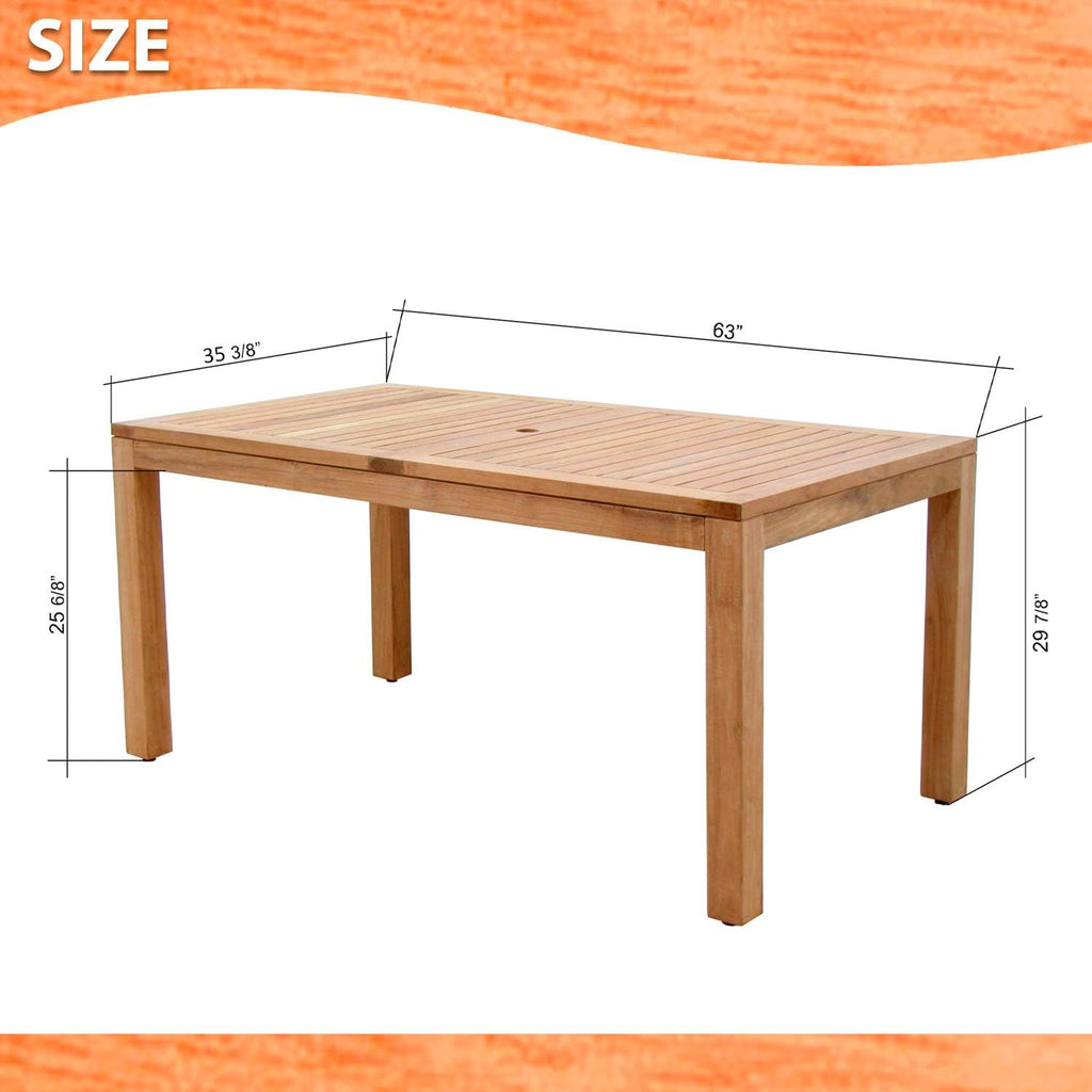 Geneve 5-Piece Patio Rectangular Dining Table Set | Certified Teak | Ideal for Outdoors and Indoors