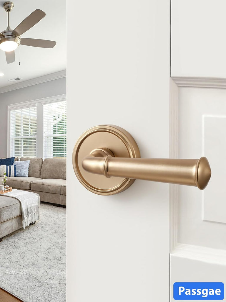 Champagne Bronze Passage Door Handle, Interior Kitchen Pantry Hallway Door Lever Hall Closet Door Handle