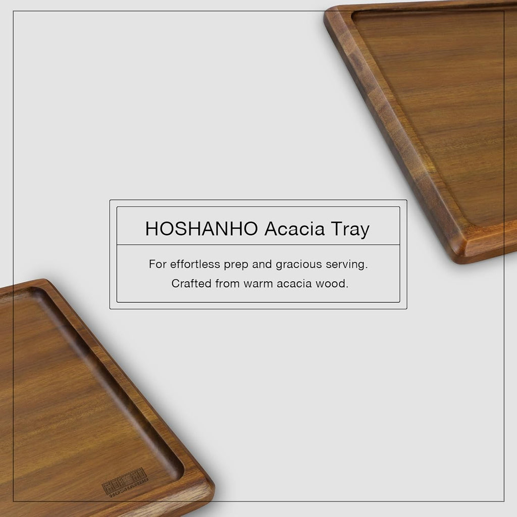 Acacia Wood Serving Tray 16x10 Charcuterie Board & Non-Slip Pads | Premium Acacia Wood Platter for Cheese, Meat &