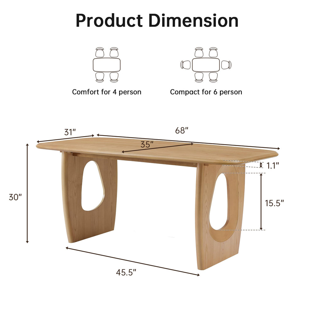Modern Dining Table for 4-6 People, 68'' Rectangle Dining Table, Kitchen Table with Pedestal Base, Dinner Table