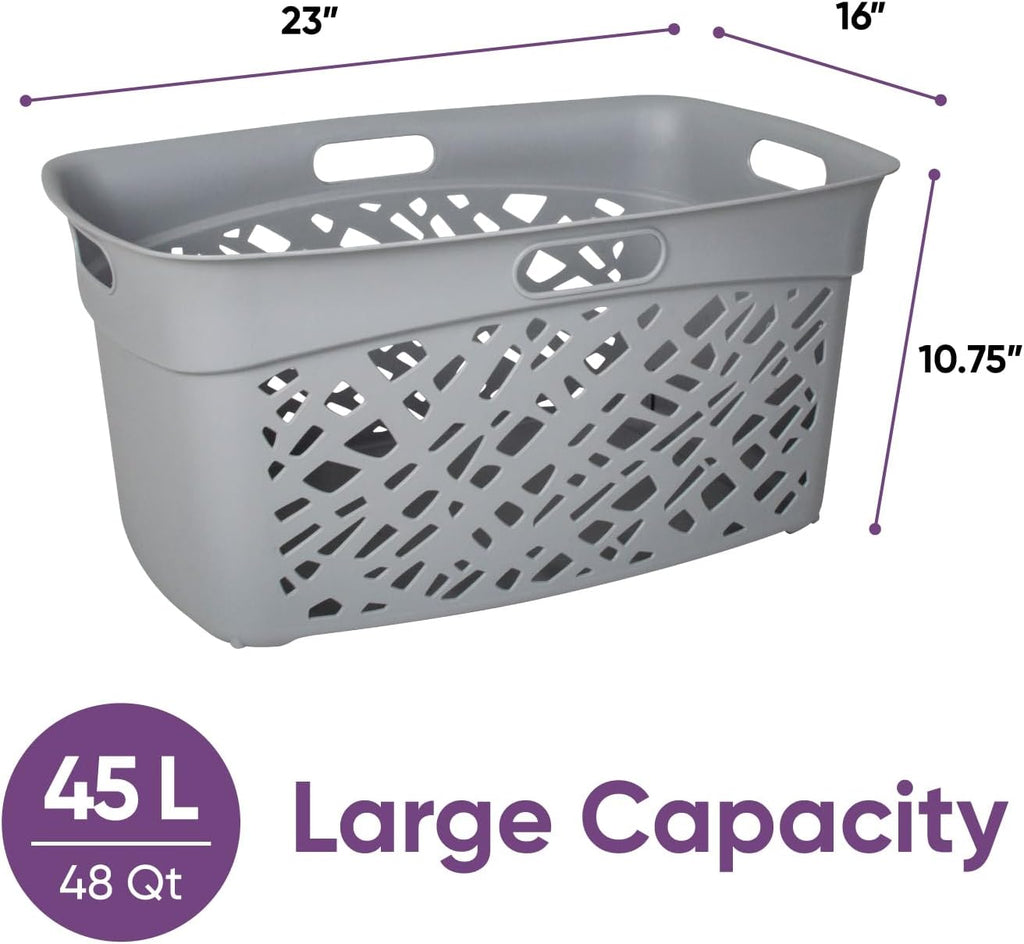 Non-Breakable Mosaic Laundry Basket, 45L - Dark Gray, Decorative Storage, Vented Design, Made in France, Modern Home