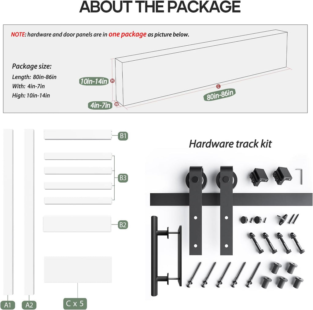 36x84 inch White Barn Door with 6.6FT Sliding Door Hardware Kit Included & Handle,Solid,MDF,PVC Surf
