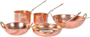 Pure cooper Cookware Set 10 Piece Set with Serving Spoon (Copper Sauce Pan Set | Copper Kadhai Set | Fry Pan)