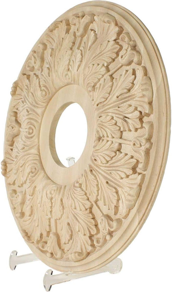 16"OD x 3 7/8"ID x 1 1/8"P Carved Florentine Ceiling Medallion, Red Oak (Fits Canopies up to 5 3/8")