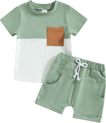 Infant Baby Boy Summer Clothes Outfit Color Block T-shirt Shorts Set