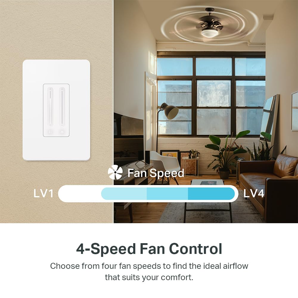 Ceiling Fan Control & Dimmer Switch | Adjustable 4-Speed Fan & Brightness Control | Works w/Apple HomeKit