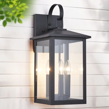 20.5 Inch Outdoor Wall Lantern, 3-Light with Clear Glass - Textured Black