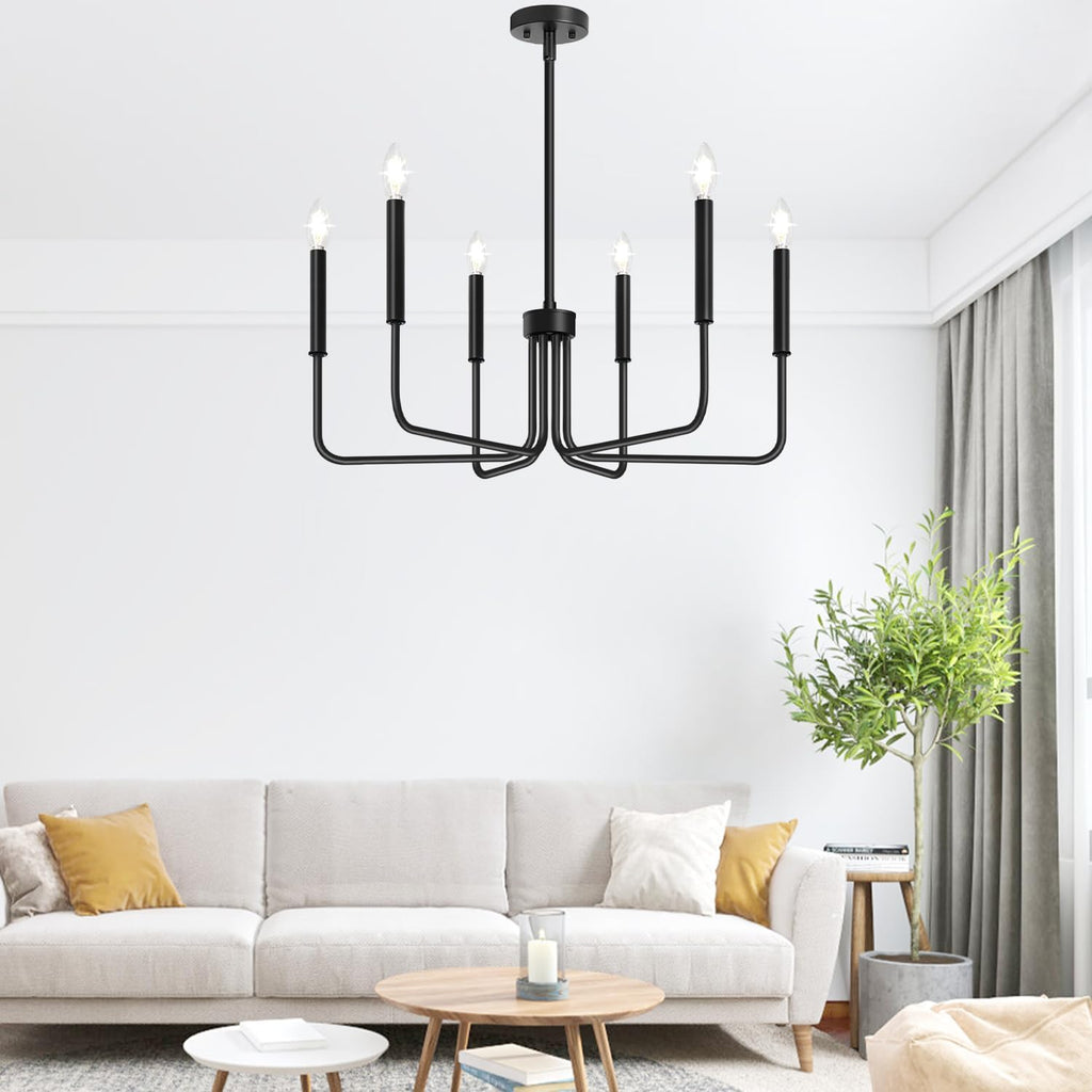 Black Chandelier, 6-Light Farmhouse Chandelier for Dining Room Lighting Fixtures Hanging