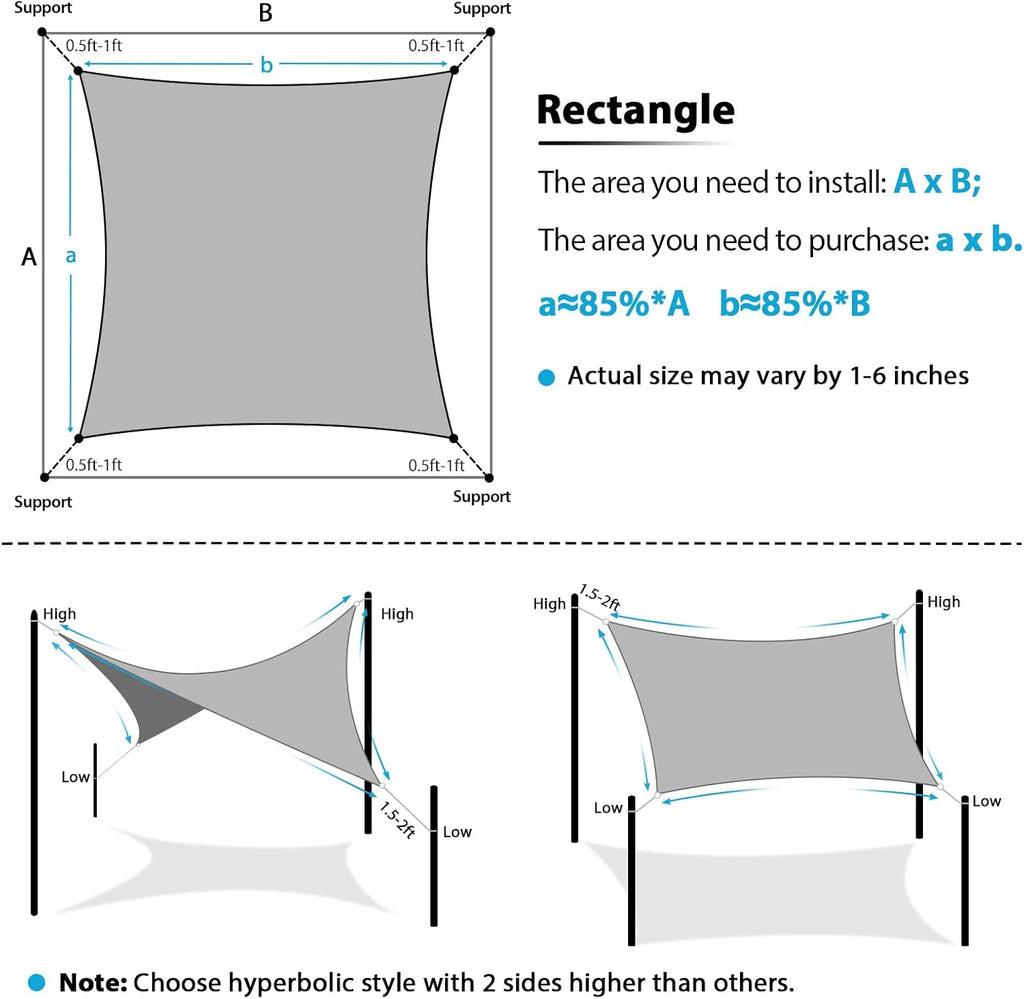 Sun Shade Sail 16'X20' Curved Edge Outdoor Shade Canopy Sand Breathable 95% UV Block Shade Cloth Garden Backyard (We