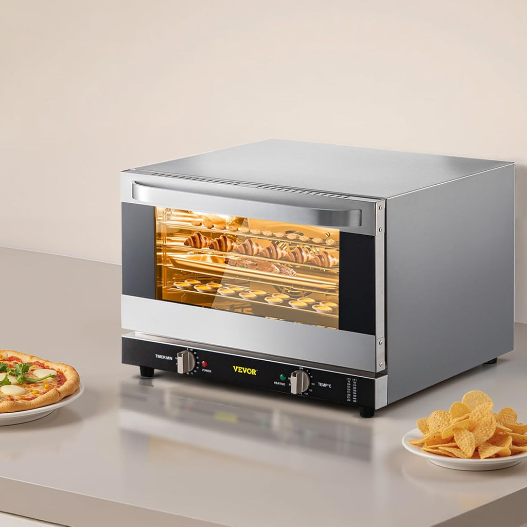 Commercial Convection Oven, 47L/43Qt, Half-Size Conventional Oven Countertop, 1600W 4-Tier Toaster w/Front Glass Door