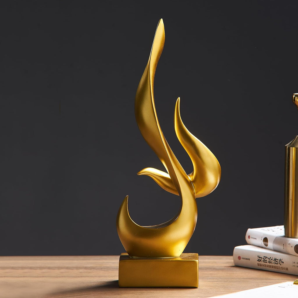 Abstract Sculpture Gold Decor: Flame Statue Resin Art Figurines Modern Home Decor TV Stand Office Shelf Accents