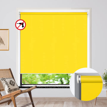 No Drill Inside Mount Blackout Roller Shades, Yellow Custom No Tools Tension Window Blinds, Easy Install Waterproof
