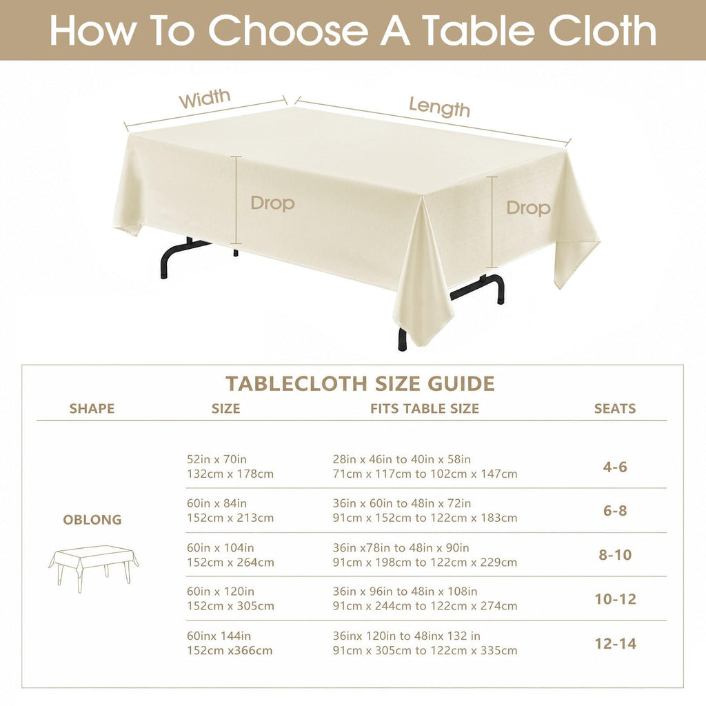 Rectangle Tablecloth 60x144 inch Linen Textured Waterproof Table Cloth Stain and Wrinkle Resistant Washable